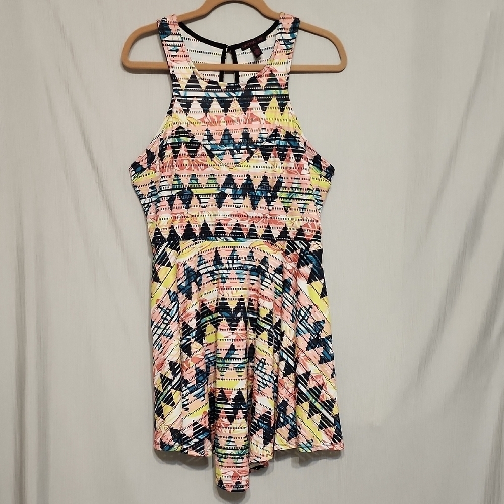 Material Girl Geometric Aztec Print Halter Skater Party Dress Multicolor Mini